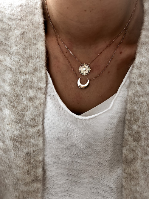 Collier plaqué or LUNA femme chaine et DEMI LUNE CORNE bijoux plaqué or tendance femme