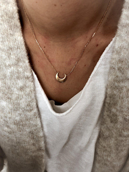 Collier plaqué or LUNA femme chaine et DEMI LUNE CORNE bijoux plaqué or tendance femme