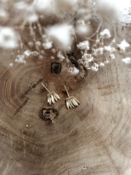 Boulces d'oreille plaqué or APACHE avec pampilles pétales bijoux plaqué or tendance femme