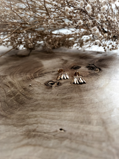 Boulces d'oreille plaqué or APACHE avec pampilles pétales bijoux plaqué or tendance femme