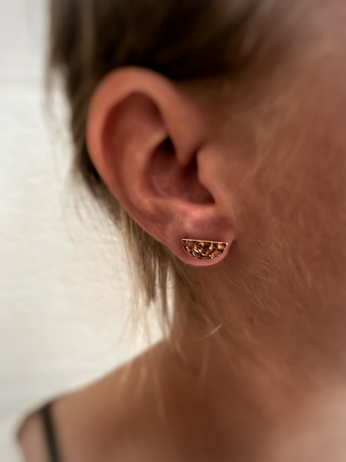 Boulces d'oreille plaqué or MARIE femme puces demi cercle martelé bijoux plaqué or tendance femme