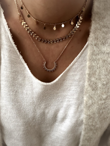 Collier plaqué or SUNSHINE femme chaine et pendentif SOLEIL bijoux plaqué or tendance femme