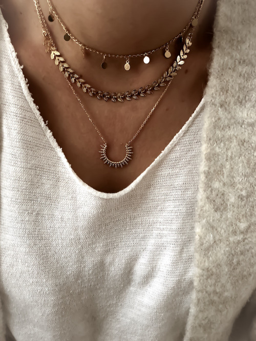 Collier plaqué or SUNSHINE femme chaine et pendentif SOLEIL bijoux plaqué or tendance femme