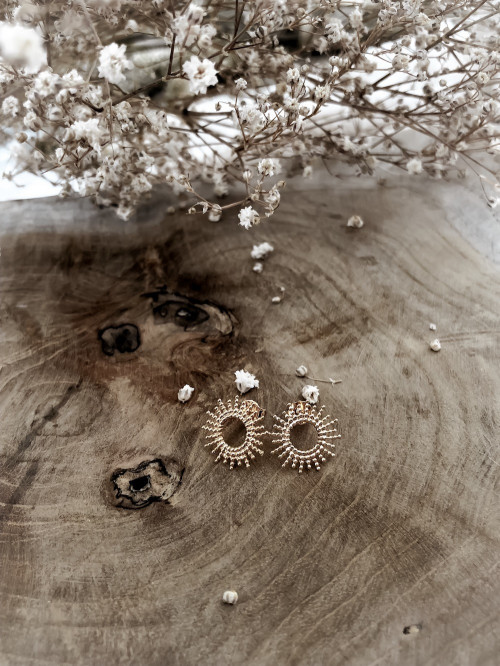 Boulces d'oreille plaqué or SUNSHINE femme puces petit soleil bijoux plaqué or tendance femme