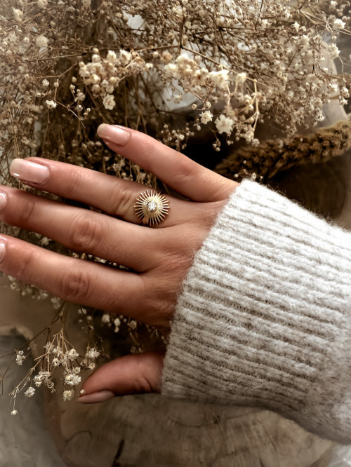 Bague plaqué or SOLAR soleil et strass