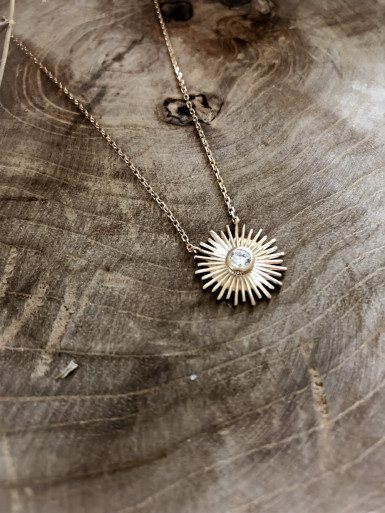 Collier plaqué or SOLAR femme chaine et SOLEIL STRASS ET STRASS ZIRCONIUM bijoux plaqué or tendance femme