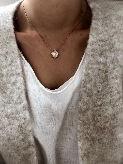 Collier plaqué or SOLAR femme chaine et SOLEIL STRASS ET STRASS ZIRCONIUM bijoux plaqué or tendance femme