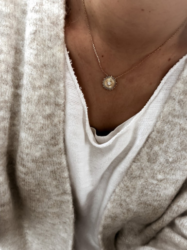 Collier plaqué or SOLAR femme chaine et SOLEIL STRASS ET STRASS ZIRCONIUM bijoux plaqué or tendance femme
