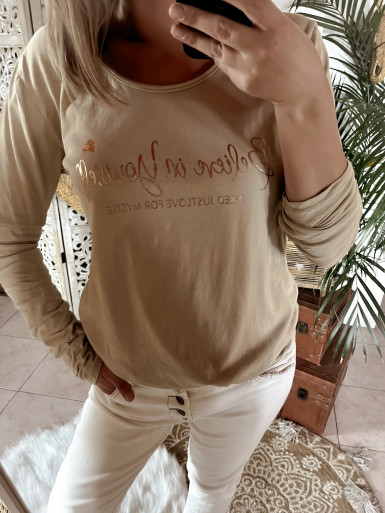 T shirt femme en coton beige made in italy casual