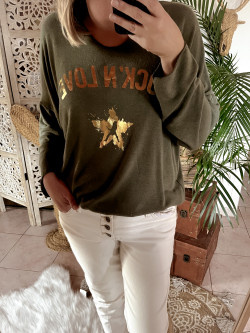 Pull Kaki "ROCK'N LOVE" - Doux et Chaud - Made in Italy 2