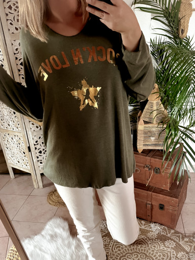 Pull Kaki "ROCK'N LOVE" - Doux et Chaud - Made in Italy