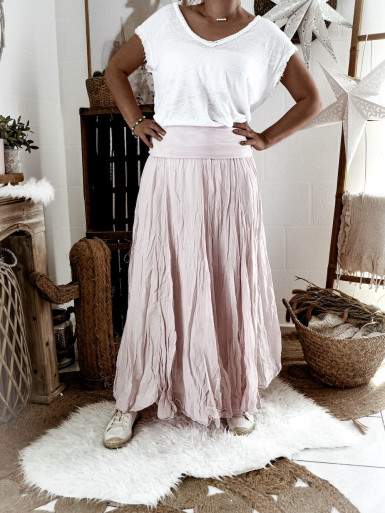 Jupe Rose Poudrée en Voile de Coton Made in Italy - Taille Unique Jupe Rose Poudrée en Voile de Coton Made in Italy - Taille Unique