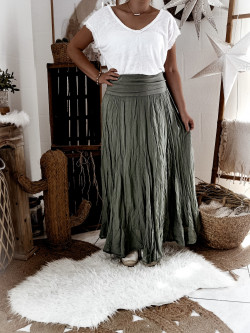 Jupe Kaki en Voile de Coton Made in Italy - Taille Unique, Élastique et Légère 2
