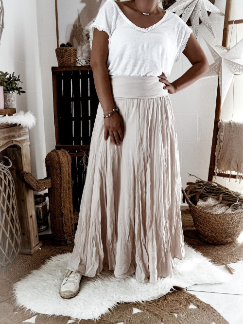 Jupe Beige en Voile de Coton - Confortable et Élégante, Made in Italy