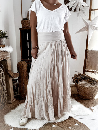 Jupe Beige en Voile de Coton - Confortable et Élégante, Made in Italy