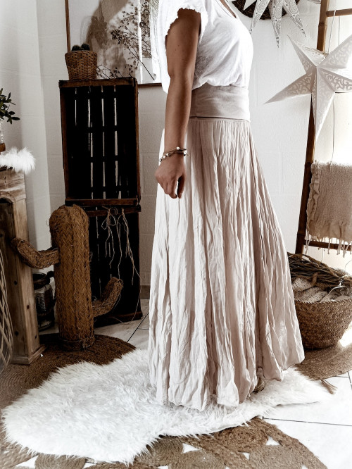 Jupe Beige en Voile de Coton - Confortable et Élégante, Made in Italy