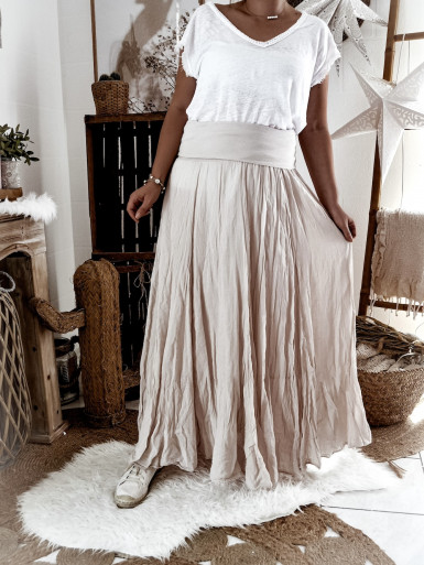 Jupe Beige en Voile de Coton - Confortable et Élégante, Made in Italy