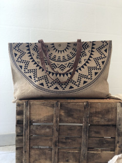 Cabas toile de jute pas cher sac jute mandala motif imprimé bohème chic