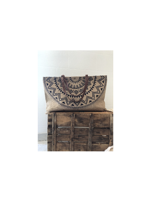Cabas toile de jute pas cher sac jute mandala motif imprimé bohème chic