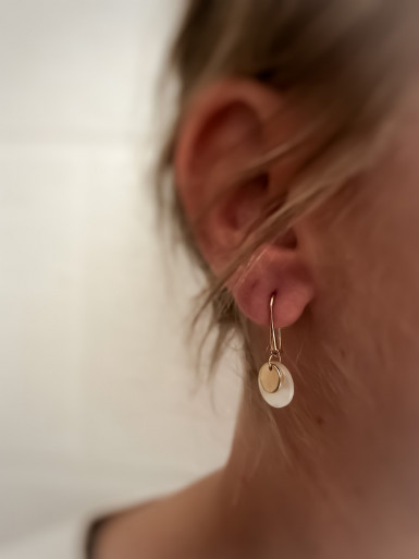 Boucles d'oreilles pendantes plaqué or OCÉANE double pampilles nacre bijoux plaqué or tendance
