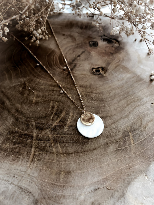 Collier plaqué or OCÉANE double pampilles nacre bijoux plaqué or tendance femme