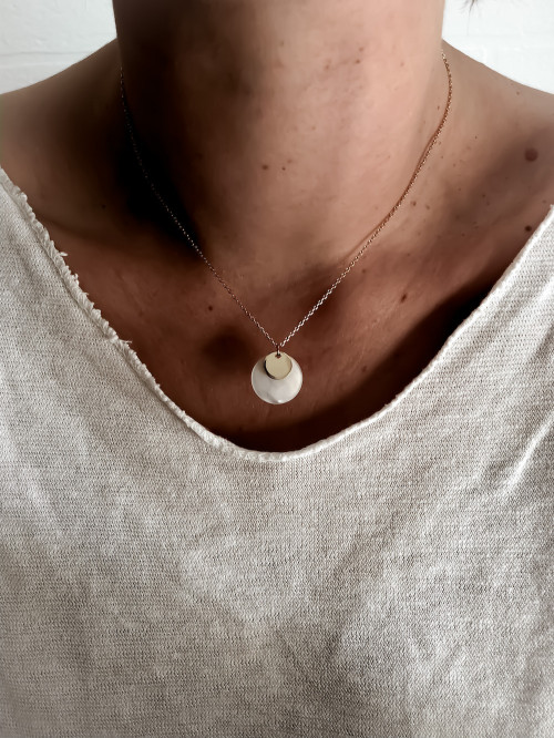 Collier plaqué or OCÉANE double pampilles nacre bijoux plaqué or tendance femme