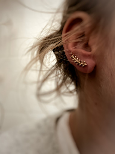 Boulces d'oreille montante plaqué or CÉSAR BRANCHE DE LAURIER bijoux plaqué or tendance femme