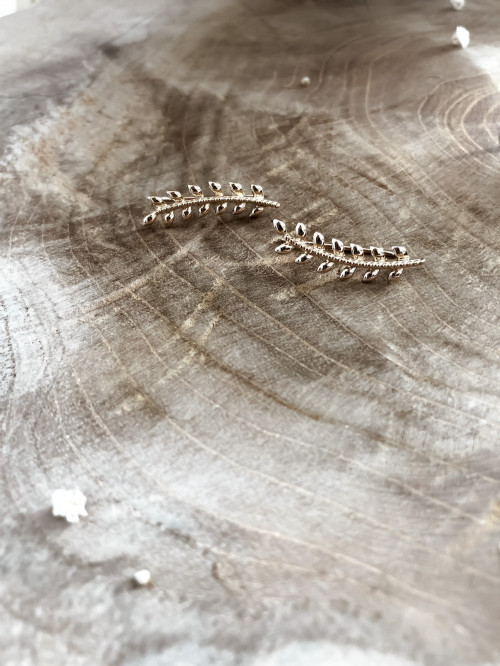 Boulces d'oreille montante plaqué or CÉSAR BRANCHE DE LAURIER bijoux plaqué or tendance femme