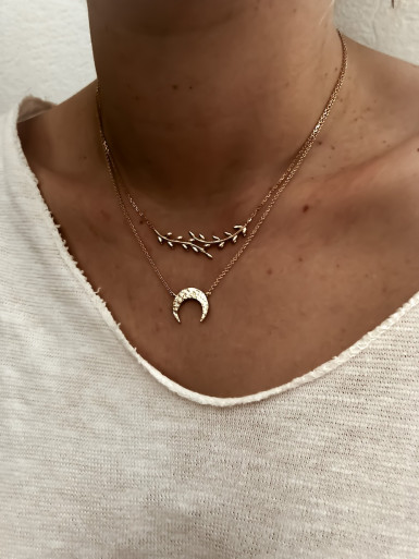 Collier plaqué or CÉSAR femme chaine et BRANCHE feuilles DE LAURIER bijoux plaqué or tendance femme