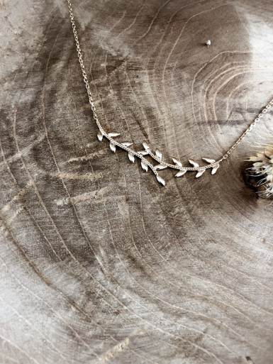 Collier plaqué or CÉSAR femme chaine et BRANCHE feuilles DE LAURIER bijoux plaqué or tendance femme