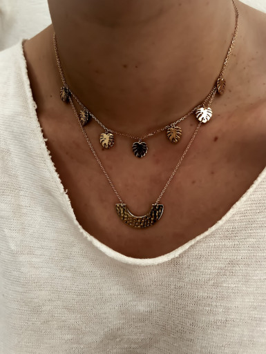 Collier plaqué or ZELI femme chaine et PENDENTIF DEMI CERCLE MARTELÉ bijoux plaqué or tendance femme