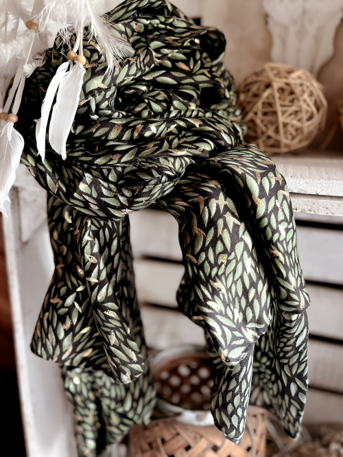 Foulard fluide kaki noir et doré