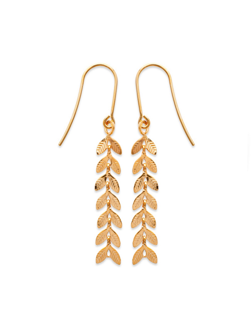 Bijoux plaqué or femme boucles d'oreilles pendantes laurier