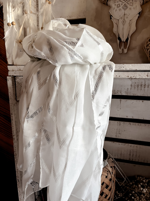 grand foulard fluide blanc et argenté