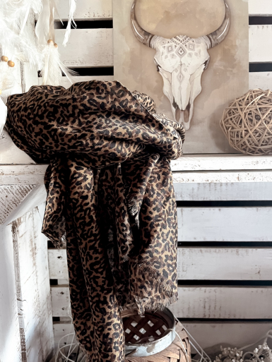 Foulard léopard marron noir fluide grand