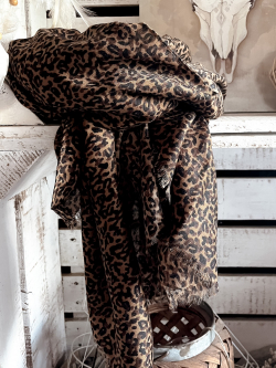 Foulard léopard marron noir fluide grand