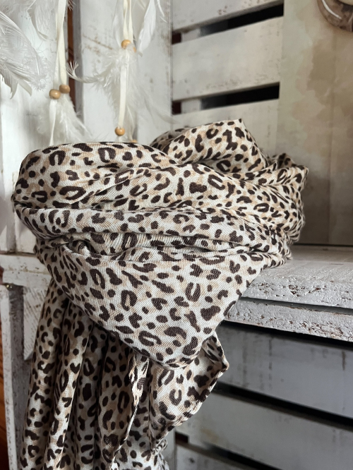 foulard fluide grand beige marron avec motif léopard