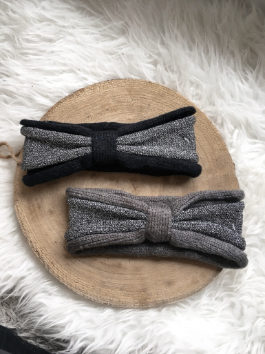 Bandeau cheveux double femme hiver pailleté - Noir