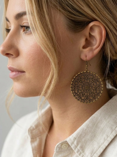 Boucle oreille laiton filigrane rond