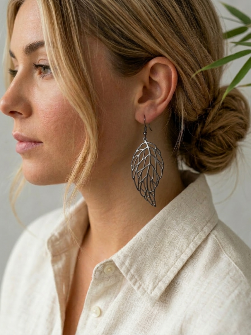Boucles d'oreilles filigrane FEUILLE argenté foncé