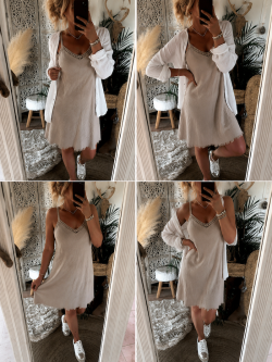 Robe mi-longue en Lin et Coton beige : Style Bohème Chic pour un Look Casual Élégant 2