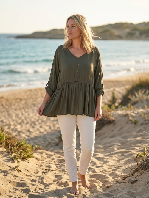 Blouse tunique femme kaki made in Italy
