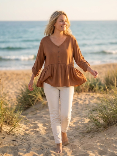 Haut Femme Marron Blouse Tunique Fluide - Made in Italy