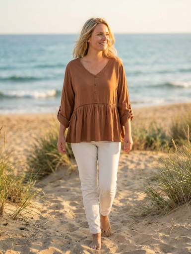 Haut Femme Marron Blouse Tunique Fluide - Made in Italy