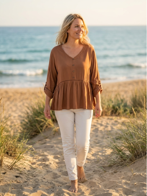 Haut Femme Marron Blouse Tunique Fluide - Made in Italy