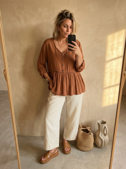 Haut Femme Marron Blouse Tunique Fluide - Made in Italy 2