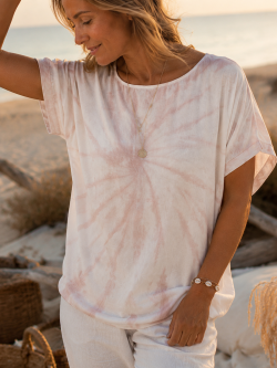 Top fluide pur coton TIE AND DYE - Rose poudré