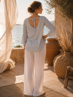 BLOUSE RAYÉE 100 % COTON VOLANTÉE - KAKI 2