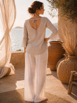 BLOUSE RAYÉE 100 % COTON VOLANTÉE - MARRON 2